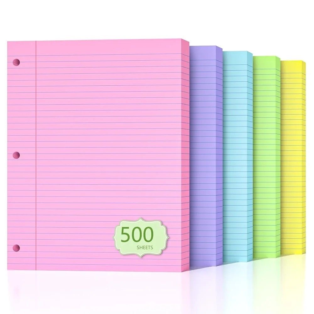 Pastel lined filler paper stacks, 500 sheets